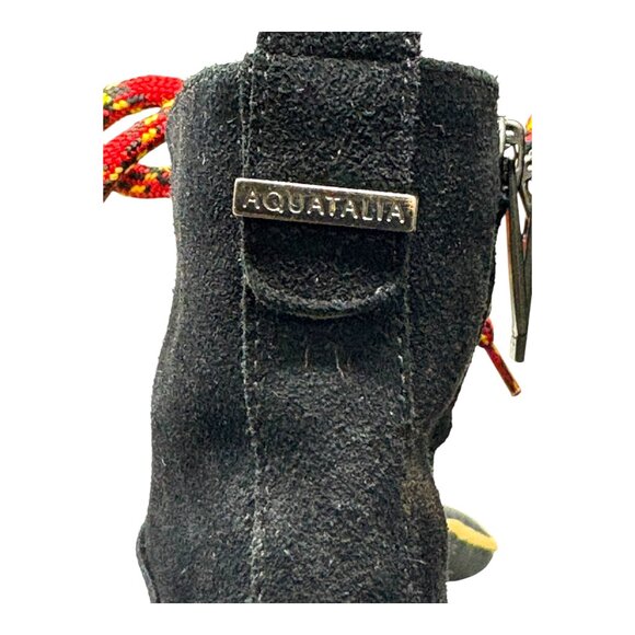 Aquatalia Isotta Black Suede Block Heel Moto Inspired Booties - Picture 6 of 11